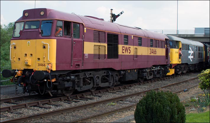 Class 31466 and class 31 108 leaving Orton Mere railway station on Friday the 16th of May 2014 