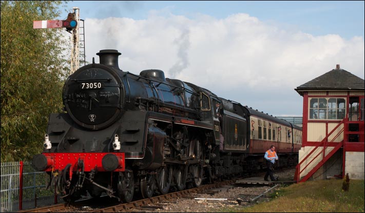 Class 5 73050 City of Peterborough leaves Orton mere for Wansford  