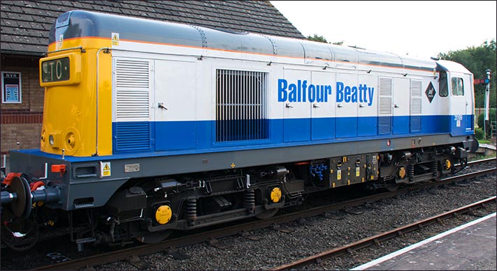 Class 20 189 in Balfour Beatty colours in Orton Mere station  Class 20 189 in Balfour Beatty colours in Orton Mere station