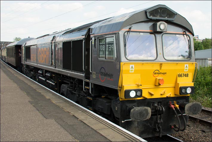  GBRf Class 66748 at the Peterborough Nene Valley station 17th May 2014.