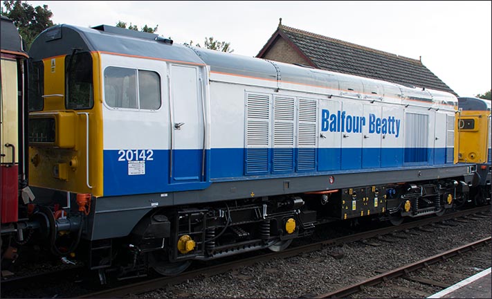 Class 20 142 in Balfour Beatty colours in Orton Mere station  Class 20 142 in Balfour Beatty colours in Orton Mere station