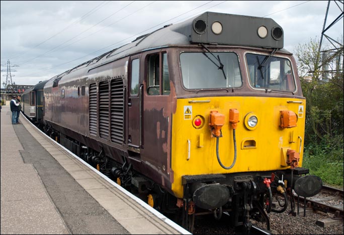 Class 50 008 at the Peterborough Nene Valley railway in its unfinished state 