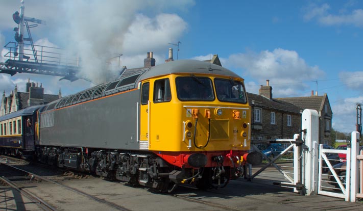 Class 56 104 leaves Wansford on the 11th of April in 2015 Class 56 104 leaves Wansford on the 11th of April in 2015
