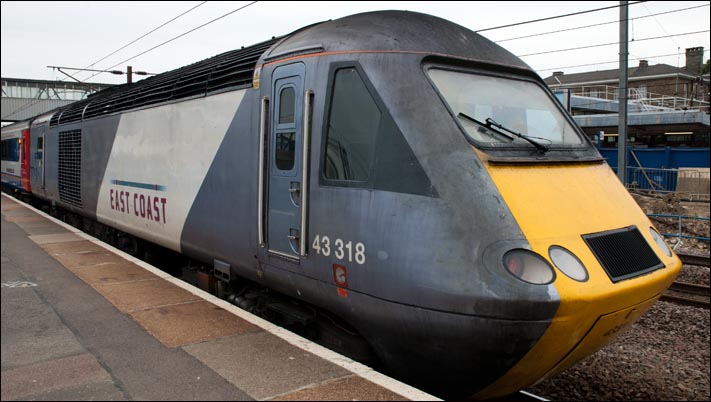 East Coast HST 43 318 in platform 4 at Peterborough on the 11th of June 2013