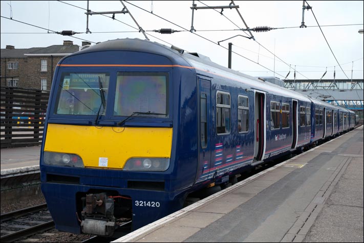 First Capital Connect class 312420 in platform 3 at Peterborough station on the 14th of April 2011