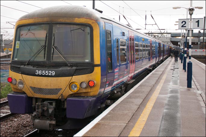 First Capital Connect class 365529 in platform 2 on the 4th of April 2012 on a wet morning.