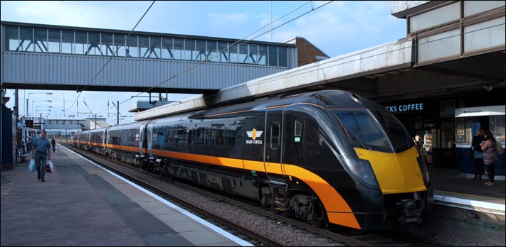 Grand Central class 180114 in Plat form 2 at Peterborough.