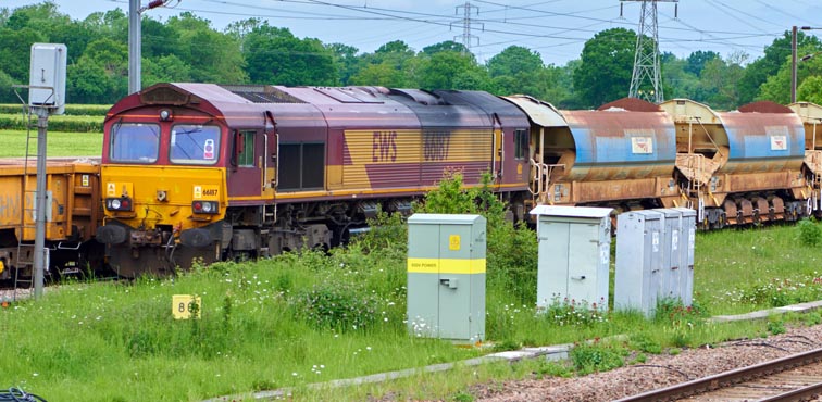 DB class 66187 waiting at the Hurn road on 4th June in 2021