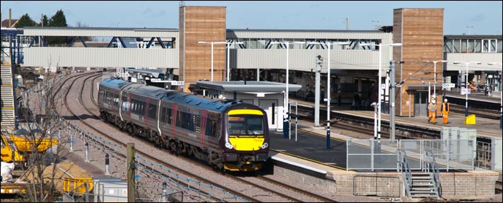 Cross Country class 170636 in platform 7 at Peterborough on the 13th February in 2014