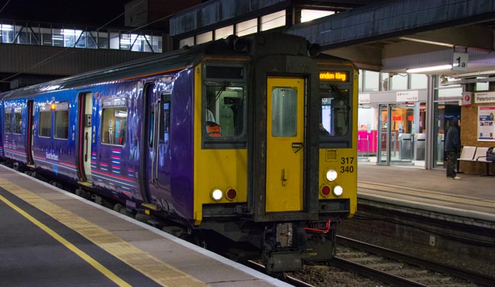 Great Northern Class 317 340 in platform 2 at Peterborough 