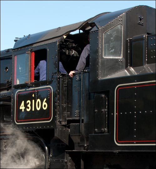 The cab and tender of 43106 showing the rear window  in the tender 