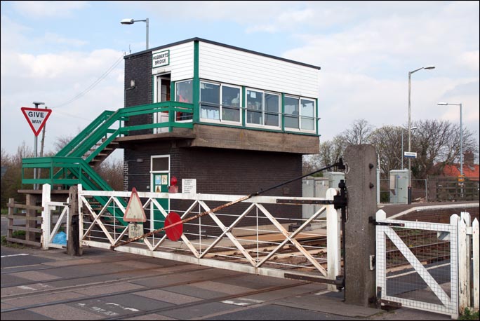 Hubberts Bridge signal box and level crossing gates.