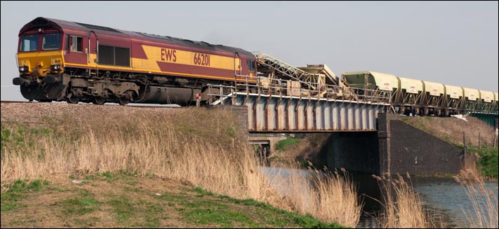 Class 66201 heading for Peterborough in on the 29th March 2011 near Turves 