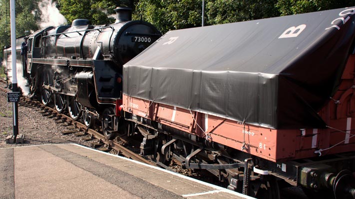 12T open SHOCK wagon number B721890  with a BR tarpaulin over the wagon.