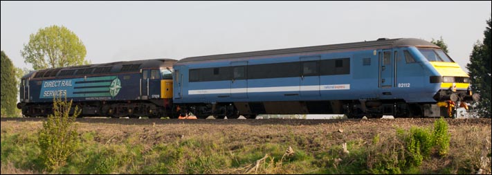 DRS class 57009 and a National Express East Anglia DVT no.82112 at Whittlesea 