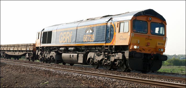 GBRf class 66729 with the name Derby County at Whittlesea 