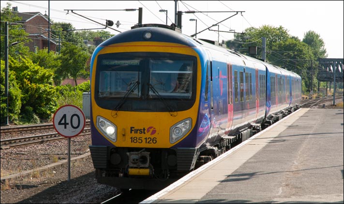 First TransPennine Class 185 126 comes into York station First TransPennine Class 185 126 comes into York station