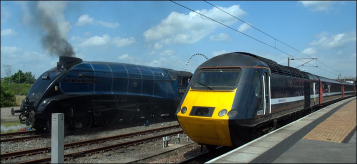 National Express HST 43206 and A4 sir Nigel Gresley in York station in 2008